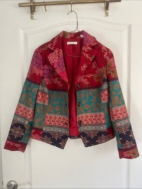 Coldwater Creek Multicolor Floral & Stripe Blazer - Red, Teal, Pink Petite 8
